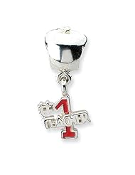 Sterling Silver s Apple W/#1 Teacher Dangle Bead by Reflection Beads, Best Quality Free Gift Box Satisfaction Guaranteed