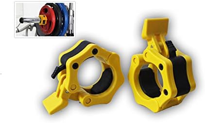 Lucky Fitness® High Quality 2" Pro ABS Locking Olympic Workout Professional Quality Barbell Collars with Quick Release Snap Latch for 2-Inch Diameter Size Olympic Bars Set of 2 Clamps(YELLOW)
