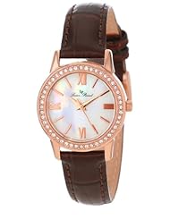 Lucien Piccard Womens LP-12006-RG-02MOP Veleta White Mother-Of-Pearl Dial Swarovski Crystal Accents Brown Leather Watch