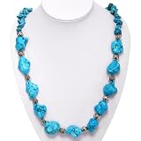 Handmade Turquoise Necklace With Silver Floral Beads