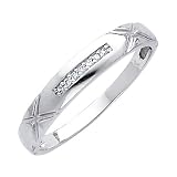 14K White Gold Mens Round-cut Diamond Wedding Ring Band (0.05 CTW., G-H Color, SI1-2 Clarity)