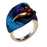 Titanium Collection Certified Genuine Honey Amber, Titanium Gold Plated 14k and Sterling Silver Floral Ring, Sizes 5,6,7,8,9,10,11,12