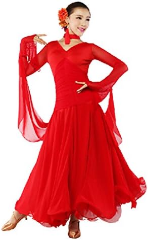 Generic Women Modern Waltz Tango Ballroom Dance Dress Smooth Ballroom Dress Standard Ballroom Dress (XL, red)