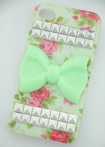 Shapotkina Punk Style Vintage rural Green flower Mobile Phone Case for iPhone 5C Silver studs with cute green bow tie