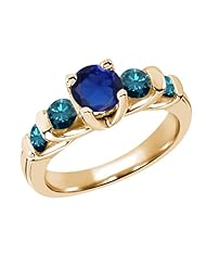 1.88 Ct Round Blue Created Sapphire Diamond 18K Yellow Gold Ring