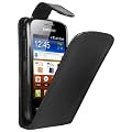 Negra Funda de Cuero para Samsung GT-S6102 / S6102 (S6102B) Galaxy Y Duos - Flip Case Cover + 2 Protectores de Pantalla