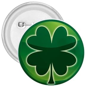 3 Inch Button of Green Shamrock (Celtic, Club, Gold, Irish, Ireland, Little, Charm, Cross, Four...