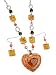 Orange Glass Heart Bead Necklace Earring Fashion Jewelry Set