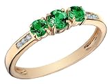 Three Stone Emerald Ring with Diamonds 1/2 Carat (ctw) in 10K Yellow Gold