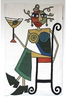 Dundee Designs " Martini Lady " Wite Tapestry Handmade in Kashmir India 70% Wool 30% Cotton 30 Inches X 40 Inches