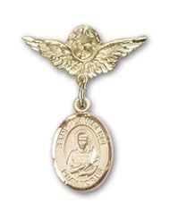 14K Gold Baby Badge with St. Lawrence Charm and Angel with Wings Badge Pin