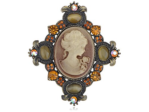 Vintage Victorian Synthetic Topaz Cat Eye Cameo Maid Profile Pendant Pin Brooch