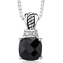 Regal Beauty: Sterling Silver Pendant Necklace with Cushion-cut Black Onyx and Cubic Zirconia