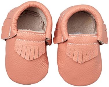 Khykouture Unisex-Child  Coral Fringe Leather Moccasin Bootie Size 5/6-(5.5 Inches) Coral