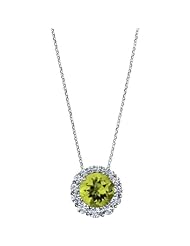 14K White Gold Round Cut Peridot and Diamond Pendant -- LIFETIME WARRANTY
