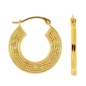 Round Hoop 14K Gold Greek Key Earrings