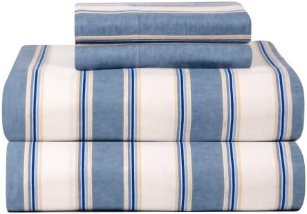 Celeste Home Ultra Soft Flannel Sheet Set with Pillowcase, Twin X-Large, Blue Stripe