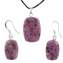 Purple Quartz Cushion Drop Pendant and Earrings Set - Pendant (15x22mm), Earrings (12x18mm) - Adjustable Cord Necklace