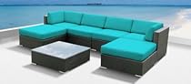 Hot Sale Luxxella Outdoor Patio Wicker MALLINA Sofa Sectional Furniture 7pc All Weather Couch Set TURQUOISE