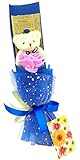 Miwoluna ブーケ 花束 くまのぬいぐるみ付き ローズ 薔薇 ギフトカード1枚付き (ブルー)