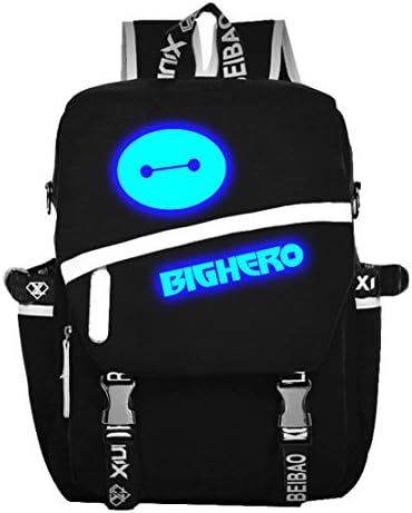Anime Big Hero 6 Baymax Canvas Black Schoolbag Shoulders Backpack (Noctilucent)