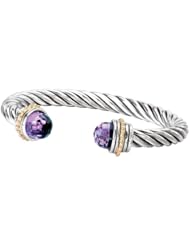 925 Silver & Checkerboard Amethyst Twisted Cuff Bracelet with 18k Gold Accents