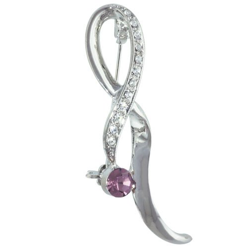 Purple Rhinestone Amethyst Diamond Simulated Ribbon Pin Brooch