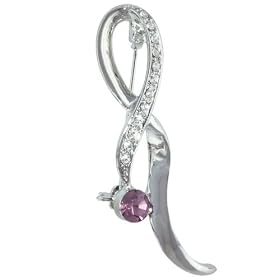 Purple Rhinestone Amethyst Diamond Simulated Ribbon Pin Brooch by Pugster