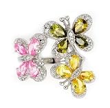MULTI COLOR 3 BUTTERFLY CUBIC ZIRCONIA RING
