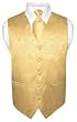 Men's Gold Color Paisley Design Dress Vest and NeckTie Set for Suit or Tuxedo