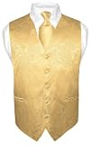 Men's Gold Color Paisley Design Dress Vest and NeckTie Set for Suit or Tuxedo