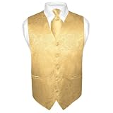 Men's Gold Color Paisley Design Dress Vest NeckTie Set size Medium