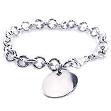 Sterling Silver Rolo Link Round Charm Bracelet - 8