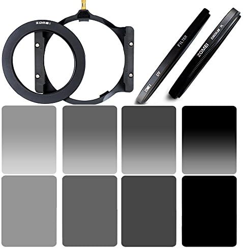 Zomei 12 IN1 Square Z-PRO Series Multifunctional Filter Holders + Adapter Ring 72-72mm +cpl+UV+Square gradient mirror grey (ND2+ND4+ND8+ND16)+Square gradient mirror gradual grey (ND2+ ND4+ + ND8+ND16) 145*100/150*100/100*100 for cokin