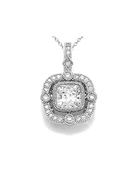 Zoe R (tm) 925 Sterling Silver Hand Set Cushion Cut Cubic Zirconia (CZ) Pendant