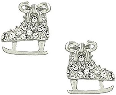 Silvertone Rhinestones with Bows Ice Skate Post Earrings
