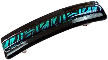 Hair Clips for Women, French Barrette, Black with Blue Green Dichroic Glass