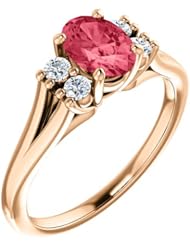 14K Rose Gold 7.00x5.00mm Oval Cut Pink Spinel and Diamond Ring -- LIFETIME WARRANTY
