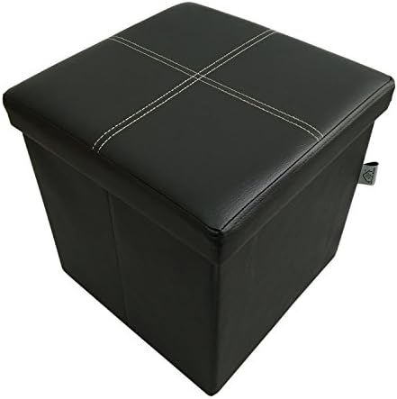 Ointime Storage Strong and Sturdy Ottoman Faux Leather Foldable Waterproof Quick and Easy Assembly Black Footstool 15x15x15'' Toy and Shoe Chest Versatial Space-Saving