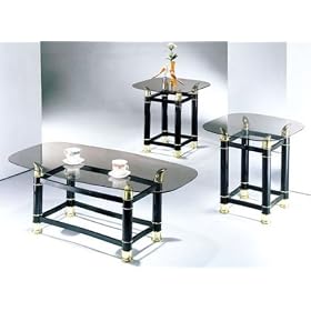 3-piece Pack 2" Tube Black Finish Horn Coffee/end Table Set We/ Smoky Glass By Acm Furniture