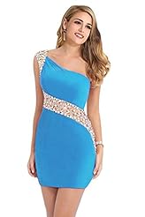 Lace Illusion Cocktail Short Satin One Shoulder Club Dress/Evening Dress/Party Dress/Wedding Dress/Mini Dress 