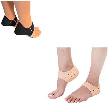 Plantar Fasciitis Silicone and Neoprene Heel Support Bundle - 2 Pairs (Skin/Black)