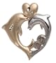 14k Yellow Gold and Rhodium Heart Charm w/ Dolphins