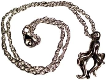 Fun Octopus Charm Necklace on 20" Chain in Antique Silver Toned Overlay