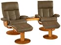 Oslo Collection NORWAY/33/103-CT103-CTC Swivel Recliner and Ottomon with Connector Table in Dark Brown Leather with Walnut Finish