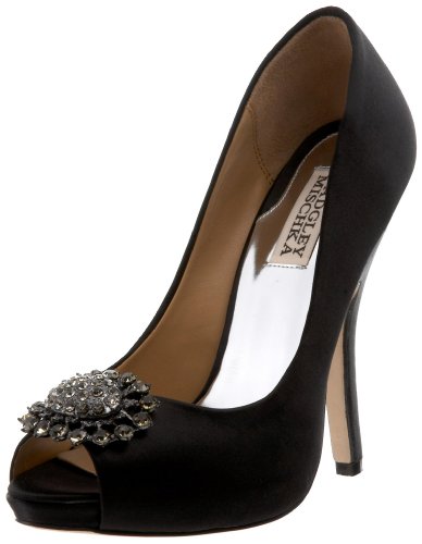 Badgley Mischka Women's Lissa Open-Toe Pump, Black Satin, 9 M US