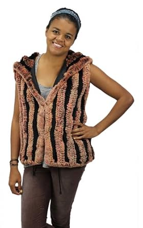 Fashion Shop Online : Bergama Pink and Black Knitted Rex Rabbit Hooded Vest - Small - Multicolor For Sale Online