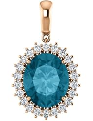18K Rose Gold 12.00x10.00mm Oval Cut London Blue Topaz and Diamond Pendant -- LIFETIME WARRANTY