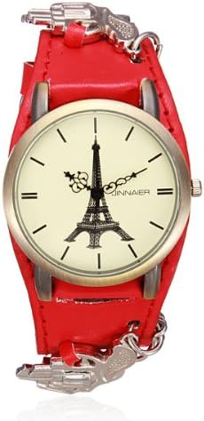 Punk Eiffel Tower Gun Leather Chain Women Quartz Watch.