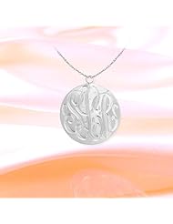 Monogram Necklace 3/4 inch Sterling Silver Hand Engraved Personalized Initial Necklace - Made in USA